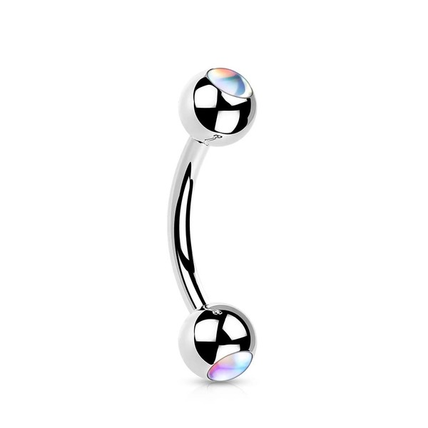 Tapsi´s Coolbodyart® Eyebrow Piercing with 2 Iridescent Stones Surgical Steel