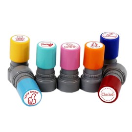 Teacher Stamps for School Teacher, 7 Self Inking Teacher Stamps, Pre-Ink Reward Stamps for Kids, Education, Teacher, Review, School Prizes (Style B)
