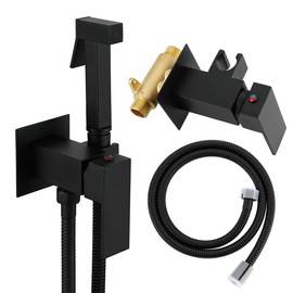 Asyas Concealed Warm Water Bidet Sprayer for Toilet with Hot and Cold Brass Valve, Brass Handheld Bidet Attachment Set for Females, Pets and Baby Diaper Wash Matte Black