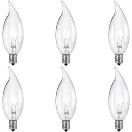 Tiqian 6-Pack E12 Base 60W 120V B10 CTC Incandescent Clear Dimmable Light Bulbs Long-Lasting, Energy-Efficient, Transparent Candle Light Bulbs for Chandeliers, Ceiling Fans, Pendants, and Fireplaces