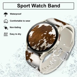 AURASWAY 20mm Silicone Sport Bands Compatible for Galaxy Watch 6/Watch 5/Galaxy Watch 4 40mm 44mm/Classic 42mm 46mm/Watch 3 41mm, Active 2 Watch Bands, Replacement Strap for Women Men(Cowhide Print)