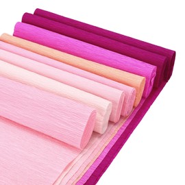 Rebower 8 Rolls Crepe Paper Sheets, 2000cm Crepe Paper Roll, [for Paper Flowers Making Party Streamer]-(25 x 250cm/Roll) Light&Deep Pink, Pink, Champagne, Peach&Rose Red, Light Champagne