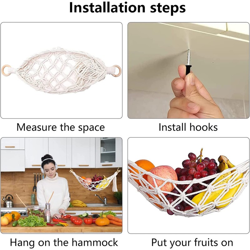 LATRAT Fruit Hammock, Cotton Rope Woven Fruit Net Fruit Vegetable