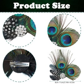 2 Pcs Peacock Feather Hair Clip Pins with Rhinestones 1920s Vintage Feather Hair Clip Pin for Women Bridal Wedding Dance Halloween Party Headpiece Accessories