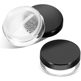 2pcs 10ml/0.34oz Plastic Empty Travel Small Loose Powder Compact Refillable Loose Powder Containers Reusable No Leak Compact with Rotatable Sifter and Black Screw Lid