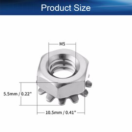 Yinpecly 1/4-20 K-Lock Nuts with External Tooth Washer 304 Stainless Steel Hex Nut Kep Hex Head Lock Nut for Low-Load Assemblies Silver Tone 20pcs