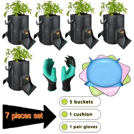 LUVEEVA 15 Gallon Fabric Grow Bags 5 Pack Heavy Duty Planter Pots with Handles Thickened Nonwoven Garden Bags for Vegetables Flowers