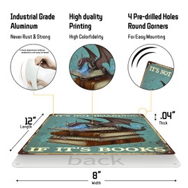 It's Not Hoarding If It's Books Dragon Gifts Vintage Dragon Tin Sign for Home Cafe Bedroom Library Bookshelf Wall Decor 8x12 Inch (2578)