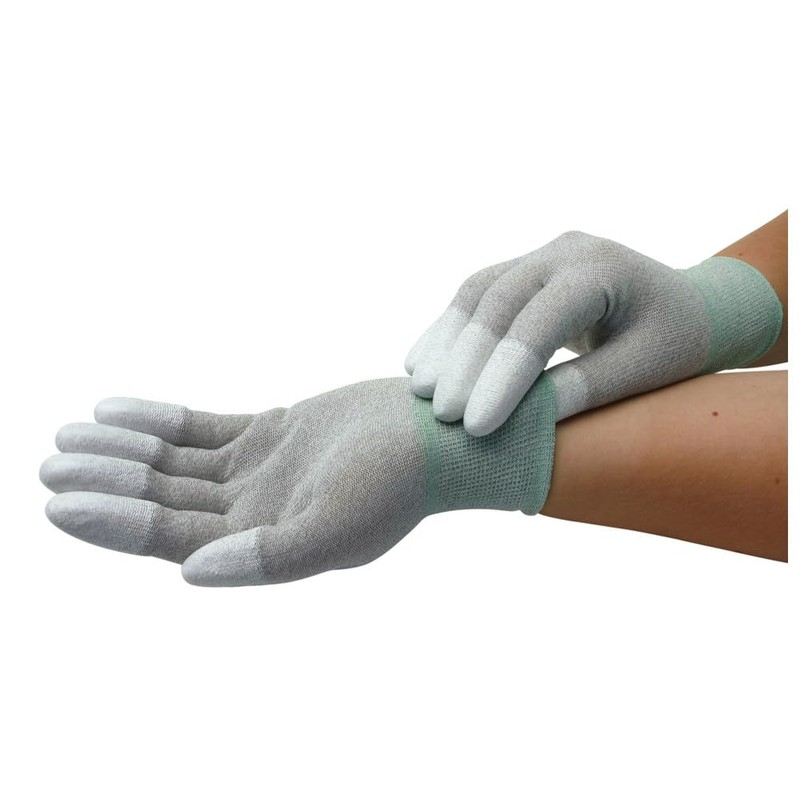 Wetec ESD Gloves, PU-Coated Fingertips, M, Carbon Thread (Protective Glove,