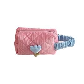 Cosmetic Pouch, Corduroy Pouch, Large Capacity, Cosmetics Pouch, Large, Compact, Portable, Small, Cute Pouch, Brush Storage, Travel, PINK