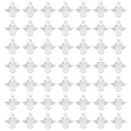Framendino, 50 Pack Antique Silver Angel Charms Pendants for Necklace Jewelry Making Crafts