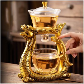 Glass Magnetic Tea Pot,Lazy Kungfu Drip Teapot with Infuser,Magnetic Water Diversion Rotating Cover Bowl Semi-Automatic Glass Teapot,Heat Resistant Kungfu Tea Set Coffee Set