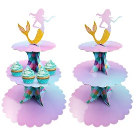 Fahibin 2PCS Mermaid Cupcake Stand,3 Tier Mermaid Party Supplies,Mermaid Theme Dessert Stand,Mermaid Tail Cupcake Stand Holder for a Mermaid Birthday Themed Party