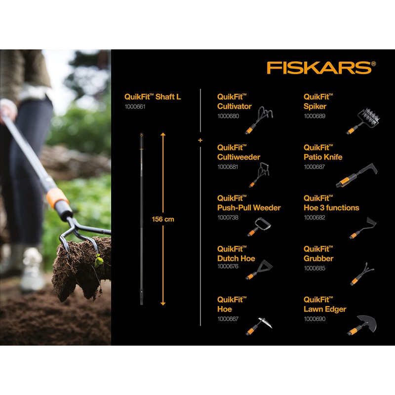 Fiskars QuikFit Cultiweeder, Two devices in one: hoe and push-pull