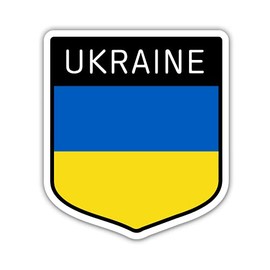 Squiddy Ukraine Ukrainian Flag Shield - Vinyl Sticker for Car, Laptop, Notebook (5" high)