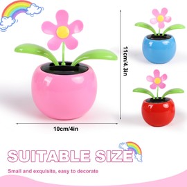 JOCNIKA 3 Pcs Solar Dancing Flowers，Dancing Flower Cute Car Decor for Men Women,Environmental Protection Solar Flower Pot Ornament Suit for Car Home Office(Pink,Blue,Red) (3)