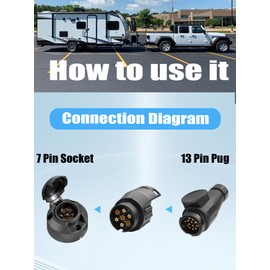 YACSEJAO 7 Pin to 13 Pin Tow Socket Adapter, 12 V 7 Pin Trailer Adapter for Car, Caravan, Motorhome, Truck