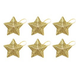 Christmas Tree Ornament, Star, 3D Ornament, Simple Decoration, 3D Ornament, Christmas Tree, Ornament, Decorative, Decorative, Scandinavian Sparkling Christmas Ornament, Pack of 6 (Gold)