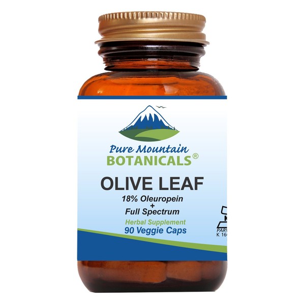 Pure Mountain Botanicals Olive Leaf Extract Capsules - 90 Kosher Vegan Caps Now with 400mg Organic Olive Leaf and Potent Extract