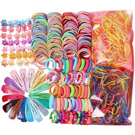 Jotia 875Pcs Hair Clips Accessories for Girls, Assorted Styles Mini Hair Clips Claws Elastic Hair Ties Ponytail Holders Hair Barrettes Rubber Bands Set Multicolored Water Drop Clips