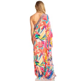 Sakkas 1914 - Dora Women's One Shoulder Short Sleeve Casual Elegant Maxi Dress with Print - 609 - OS