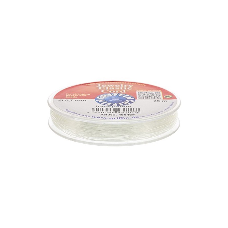 Griffin Elastic Beading Cord, Clear, 0.7 Millimeters, 25 Meters |