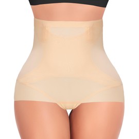 GTYOON Shapewear Tummy Control Underwear for Women Seamless Shaping High Waisted Panties Slimming Stripe Lace Panty (US, Alpha, X-Large, Regular, Regular, Beige-light control)