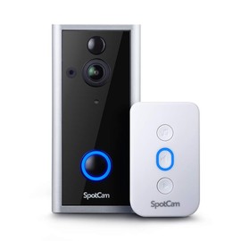 SpotCam Video Doorbell 2, Bluetooth and Wi-Fi Setup, Rechargeable Battery/AC/DC Powered, FHD 1080P, Two Way Audio, 180 Degree View Angle, Motion Detection, Digital Output,