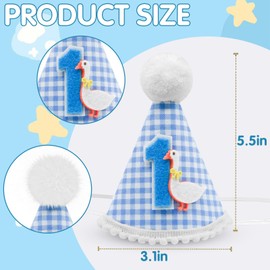 A Silly Goose Birthday Hat Decorations, Silly Goose hat Cute Blue Plaid Birthday Hat with Pompom Top Decoration for Boys