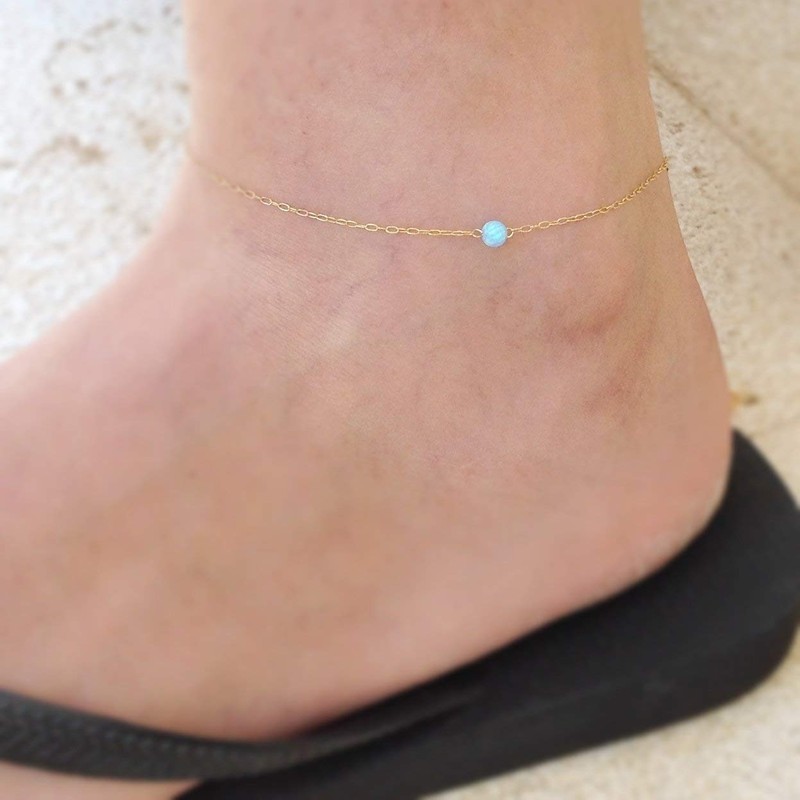 Gold anklet Opal Anklet Blue Opal Ankle Bracelet