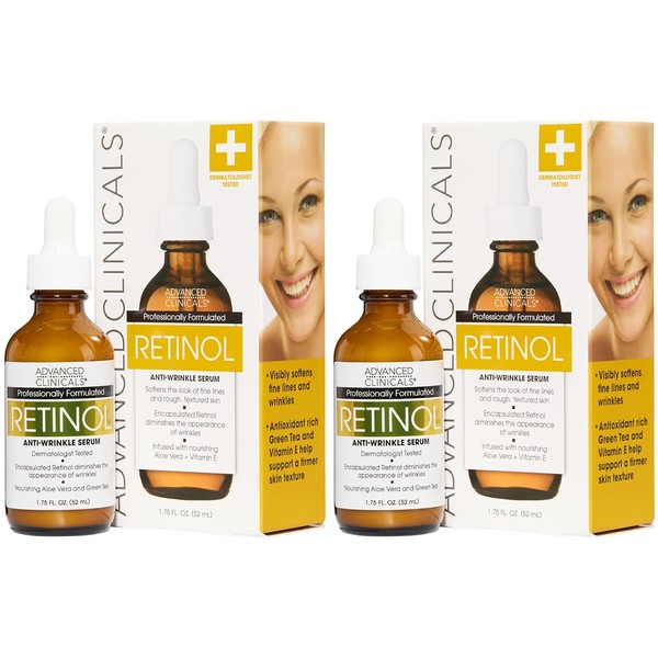 ADVANCED CLINICALS SUERO FACIAL RETINOL ANTI-ARRUGAS CON GLICERINA, ALOE VERA