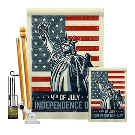 Liberty July 4th Garden House Flag - Kit Patriotic Fourth of Independence Day Fireworks BBQ United State American - Decoration Banner Small Yard Gift Double-Sided Made In USA 28 X 40