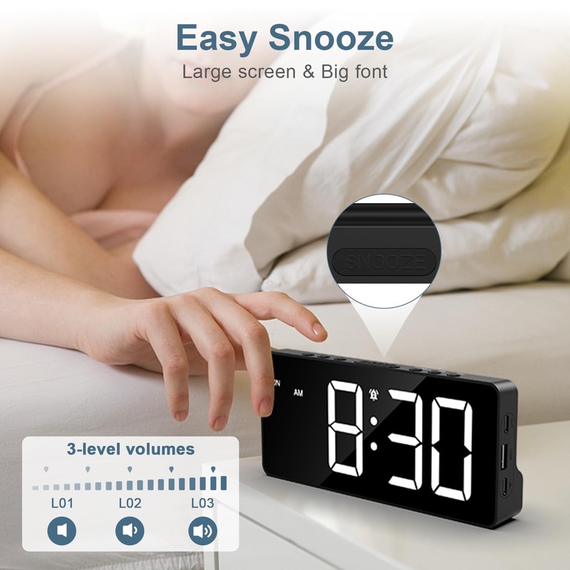 Ankilo Digitaler Wecker, Schlafzimmer Wecker, Große LED-Anzeige Nachttisch Wecker, Plug-in