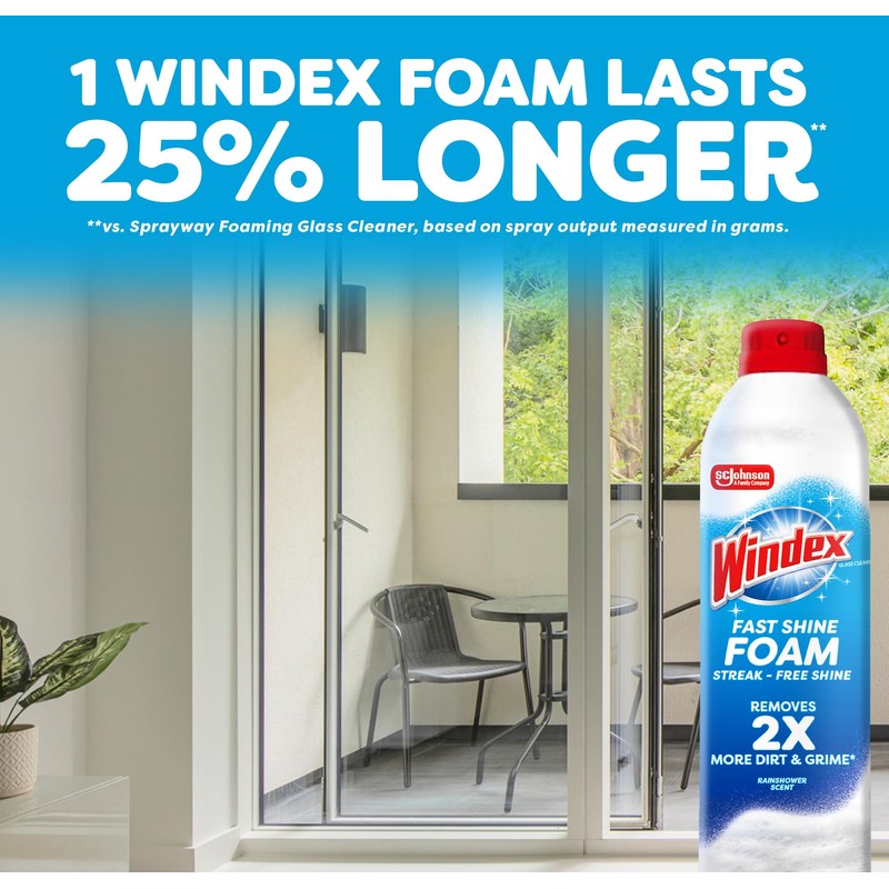 Windex Fast Shine Foam Glass Cleaner, No-Drip Aerosol Cleaning Spray,