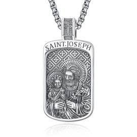 KINGWHYTE St Joseph for Men 925 Sterling Sliver Catholic Pendant Amulet Necklace Religious Jewellery Gifts for Men Women