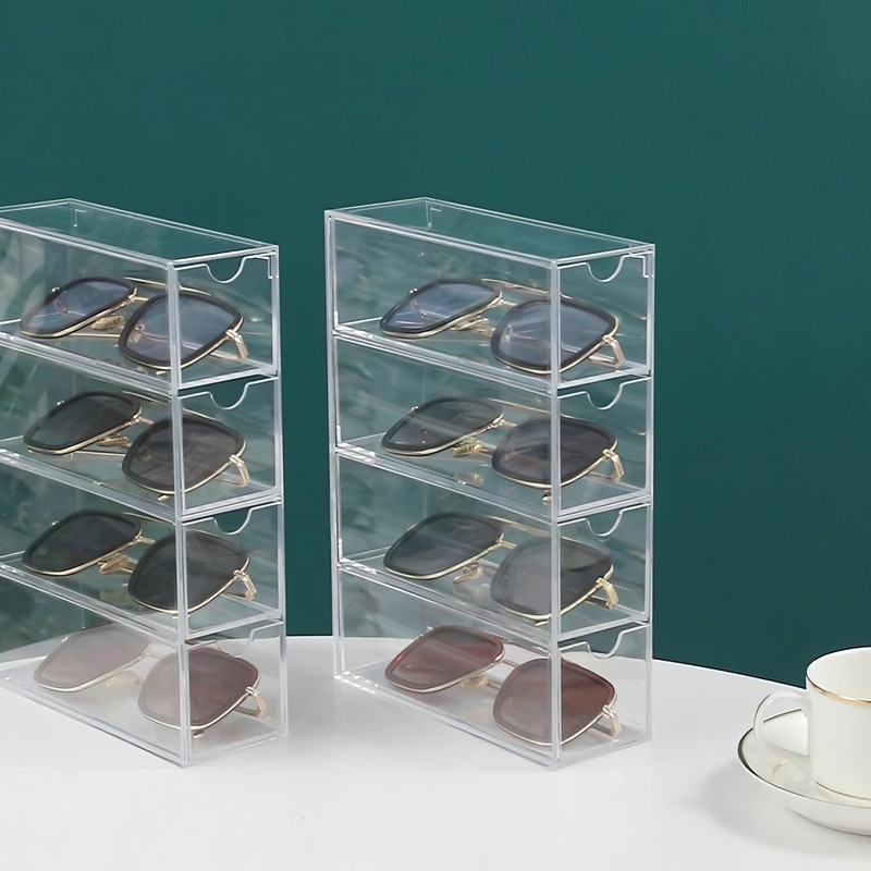 Acrylic Sunglasses Organizer with 4 Drawers - Clear Eyeglass Holder