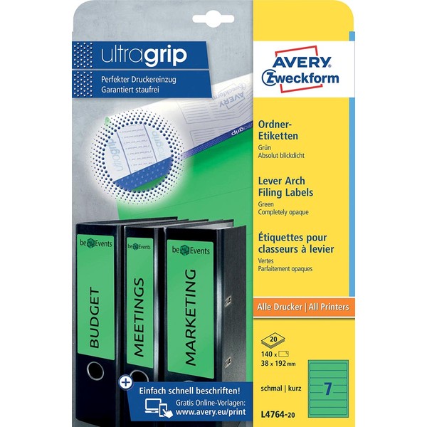Avery Zweckform, L4764-20, Filing Labels, 20 Sheets, for Slim Ring