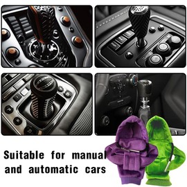 Pack of 2 Car Gear Knob Cover, 2 Pieces Gear Knob Cover, Gear Knob Cover, Gear Knob Hoodie Cover, Car Shifter Hoodie for Car Gear Lever Decoration, 15 x 13 cm, Purple Green