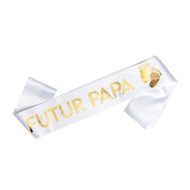 OMISS White and Gold Sash for a Future Dad in French - Echarpe Futur Papa