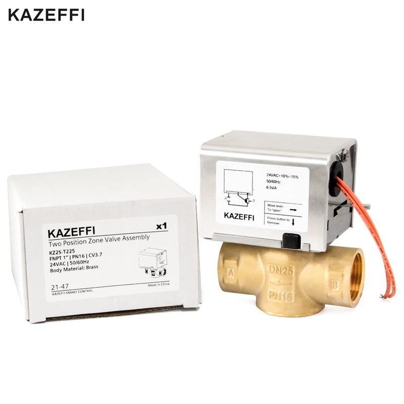 Kazeffi Motorized Zone Valve, 2 way,NPT 1", Normally Closed,2 wire