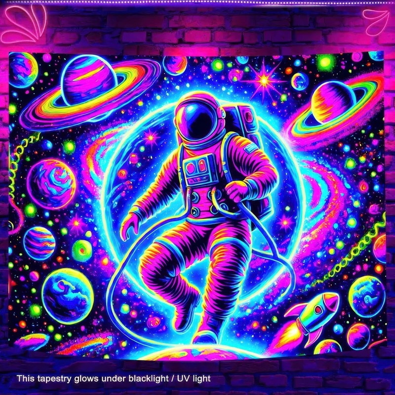 BlissYard Blacklight Tapestry Astronaut Black Light Hanging Backdrop Glow in
