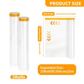 MATUFF Pre-Taped Masking Film 2 Pack Each 10 x 65 feet Rolls, Tape and Drape, Painters Plastic Sheeting Drop Cloth for Automotive Painting Covering, House Decoration Furniture Floor Dustproof Cover