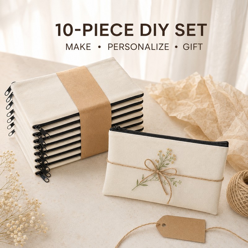 Blank Canvas Zipper Pouches for DIY Crafts, 8.27 × 4.72