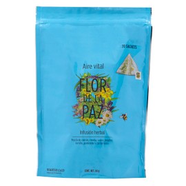 FLOR DE LA PAZ Aire vital, infusión herbal orgánica de cedrón, menta, sauco, jengibre, tomillo, gordolobo y cardamomo, 70 piezas sachets (bolsitas de té)