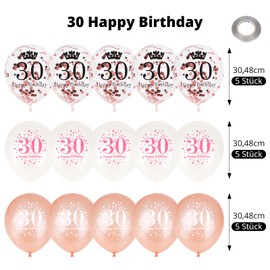 GoldRock Balloons 30th Birthday, 15 Pieces 30th Birthday Decoration Set, 30th Happy Birthday Decoration, Decoration for 30th Birthday, Confetti Balloons, Decoration 30th Birthday Woman/Man for