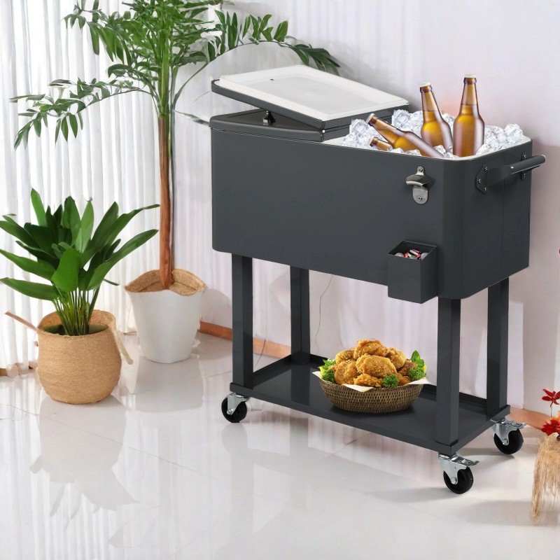 Jutoop 80QT Insulated Trolley - Dark Gray Plastic Rectangular Rolling