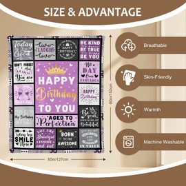 Yasrlvun Women Birthday Gifts Birthday Blanket 50"x 60" Birthday Gifts for Her Women Gifts for Birthday Cozy Birthday Throws