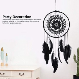 Cyrank Black Dream Catcher, Wall Hanging Feathers, Dream Catcher for Bedroom, Handmade, Children's Bedroom, Adults, Woven Round Net, Ornament for Car, Wall, Window, Bedroom