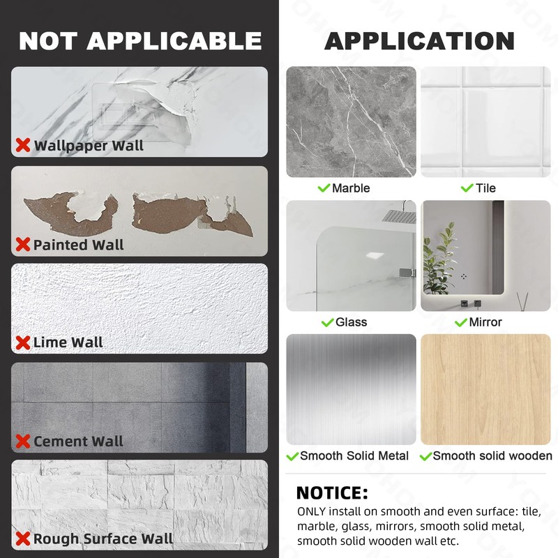 YOHOM White Floating Adhesive Bathroom Wall Storage Shelf No Drilling
