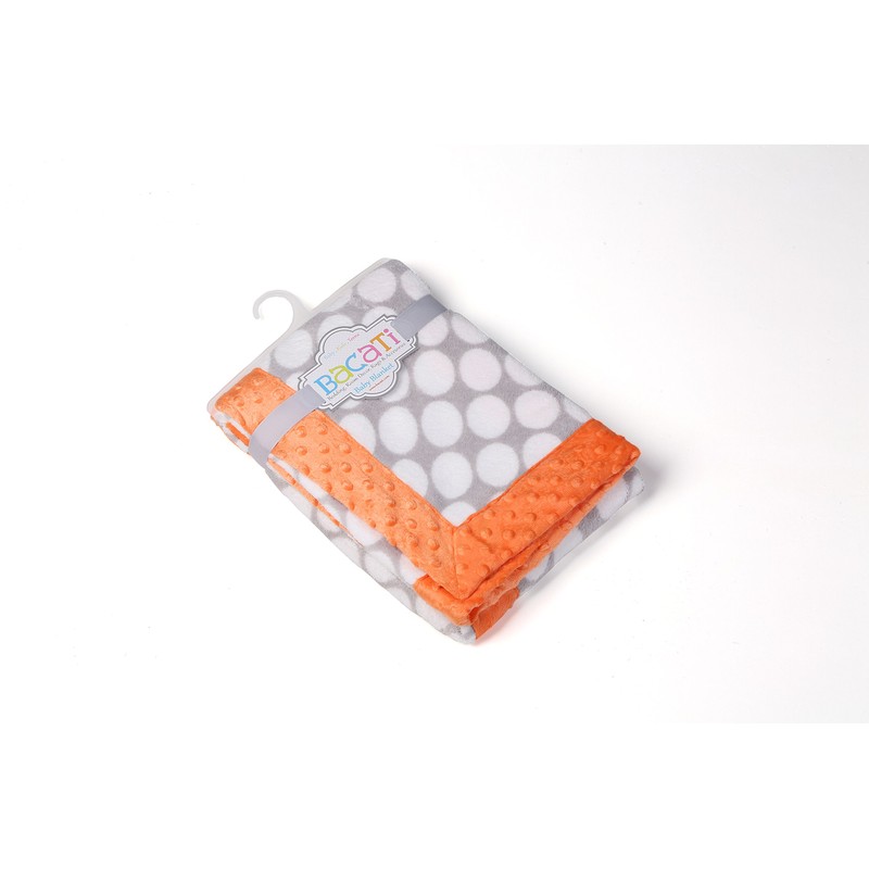 Bacati - Grey Dots with Solid Border Blanket (Grey Dots/Orange